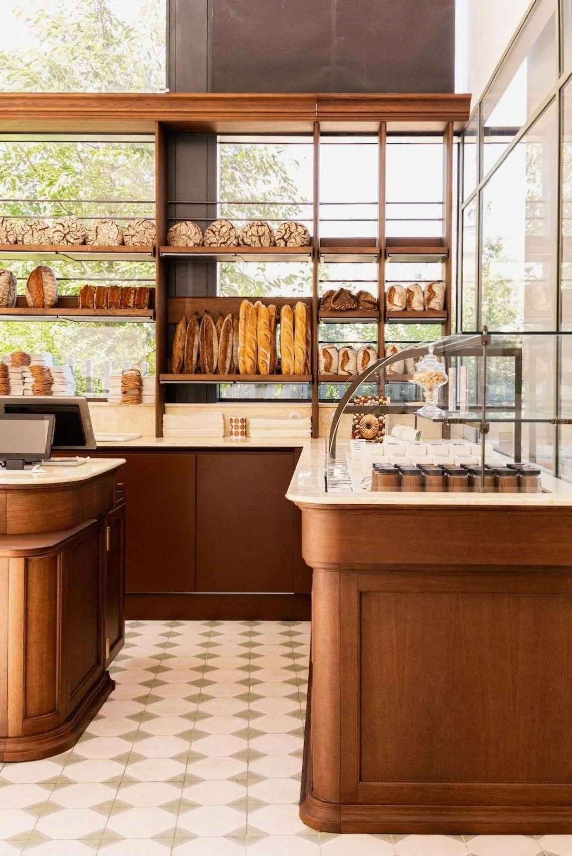 Fresh artisan breads displayed at the bakery counter